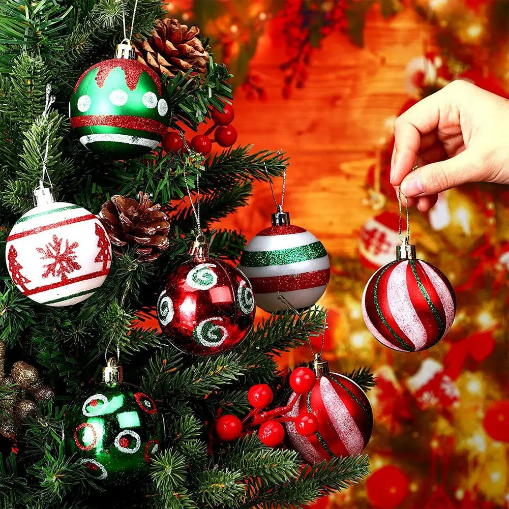 30 Pcs Christmas Ball Ornaments Red Green and White Hanging Christmas Ball Ornaments Decorations 6cm for Xmas Tree