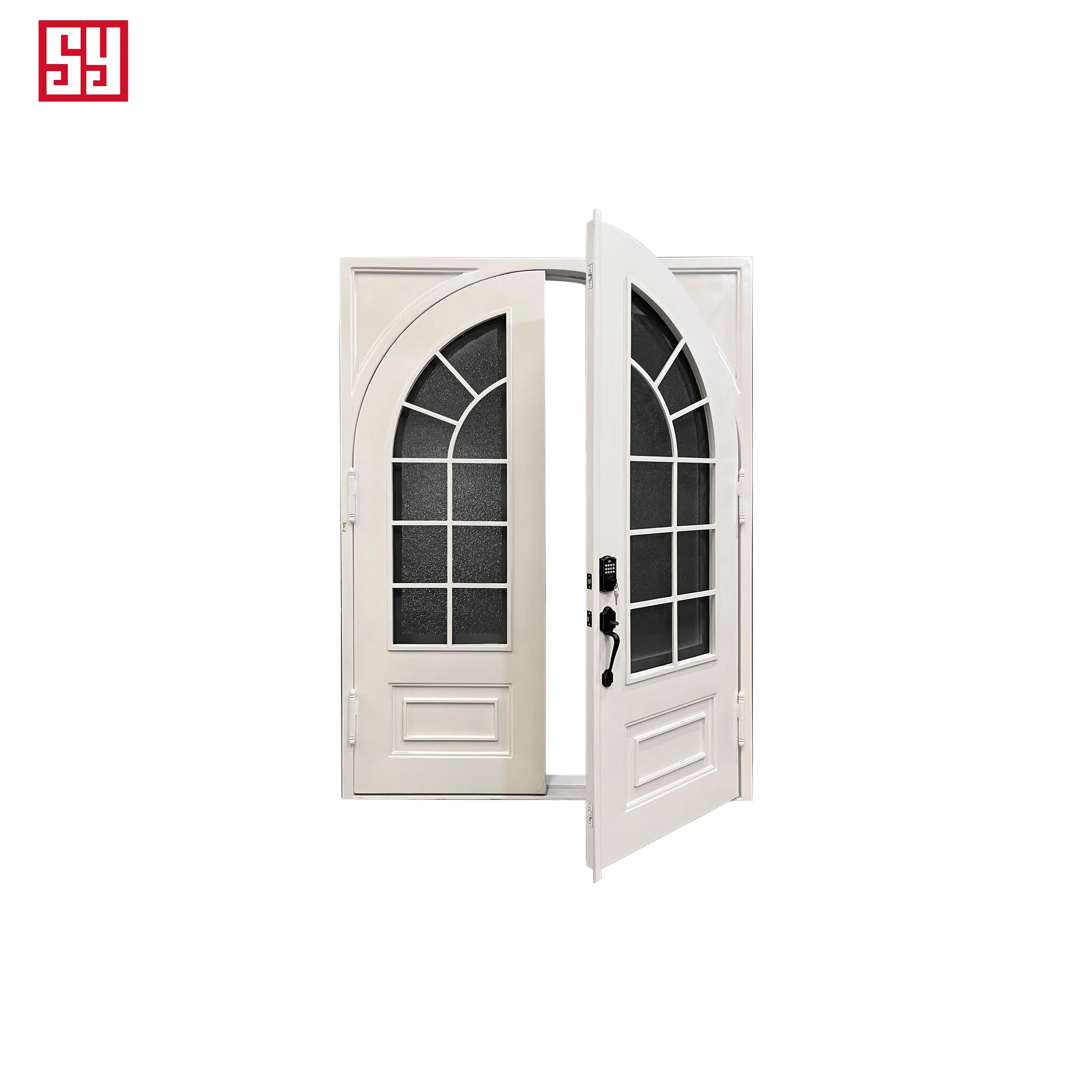 Forged Iron Glass Minimalist Steel Fiberglass Customizable Modern Doors, Swing Type, Suitable For Outdoor Doors Entry SY 2 Set