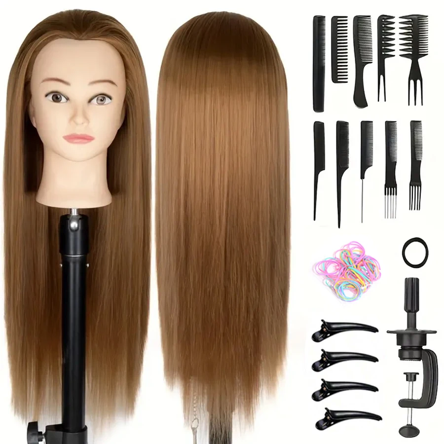 24 Inch Mannequin Head, Make up Cosmetology Manikin Practice Doll Head with Hair, Braiding Hairdressing Head