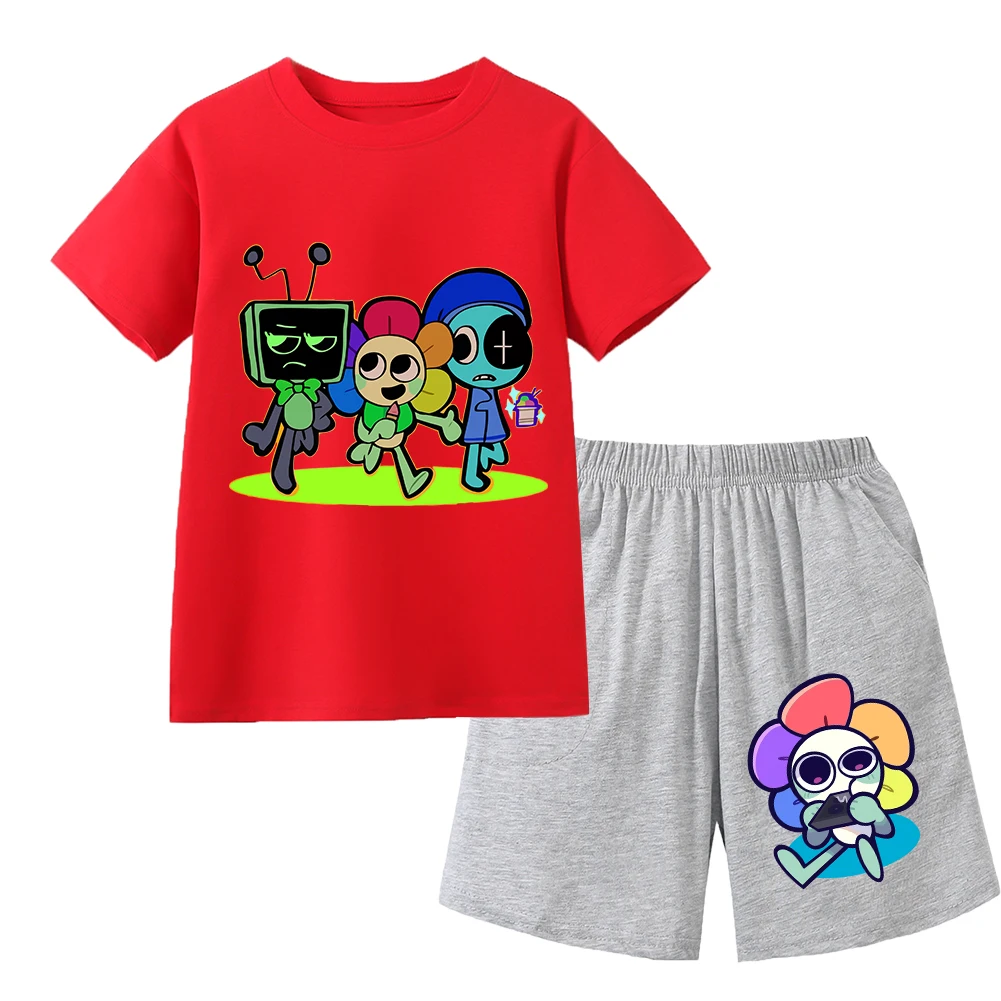 Girls Dandys World T-Shirt Set Summer O-Neck Tees Suits Anime Cartoon Game Shirts Kids Short Sleeve + Pants Boys Tops Gifts