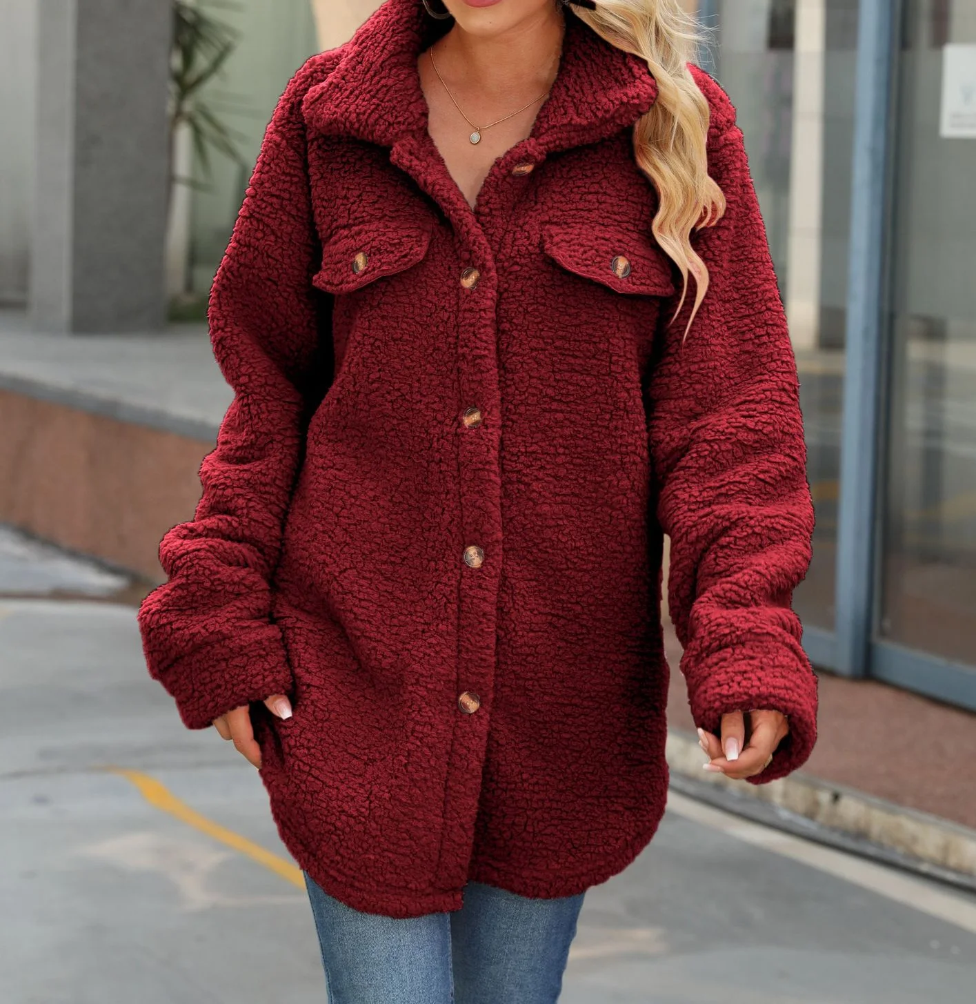 Jackets for Women 2025 Autumn Winter Fashion Polo Solid Color Long Sleeve Casual Loose Single breasted Fake Pocket Jacket Coat