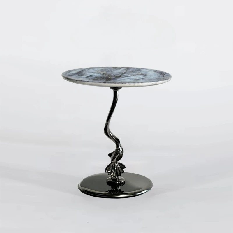 Minimalist marble edge few living room sofa small coffee table balcony light luxury stainless steel