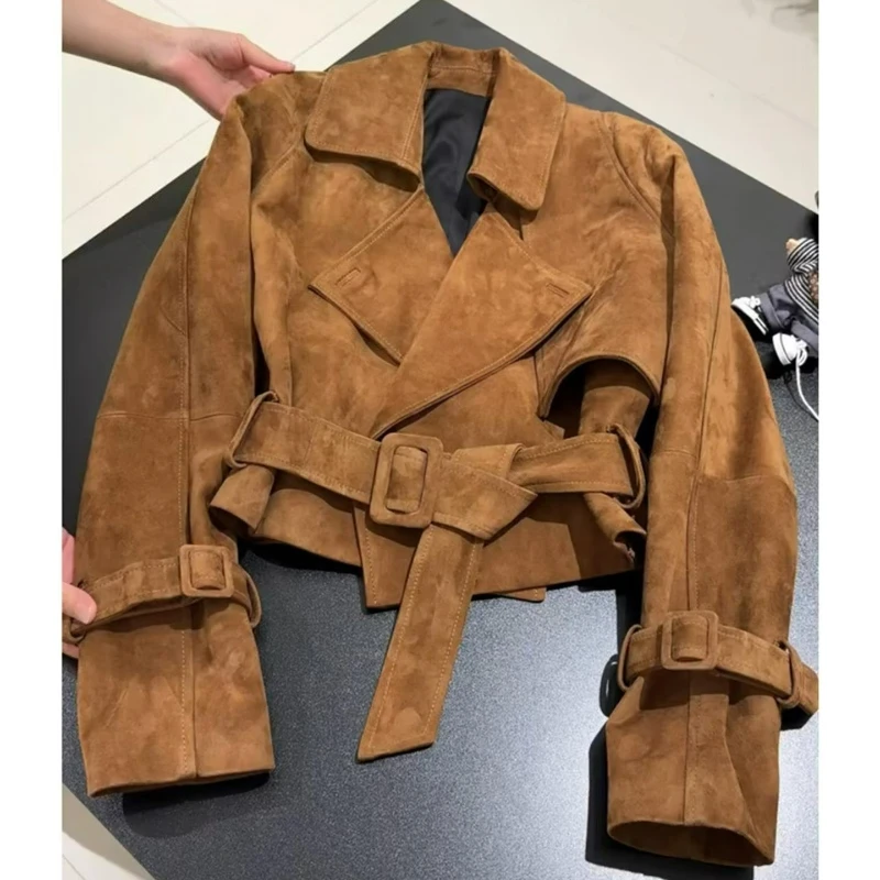 Veste en velours et peau de cerf pour femme, style rétro américain, Design décontracté, polyvalent, amincissant, haut d'extérieur, automne/hiver 2026