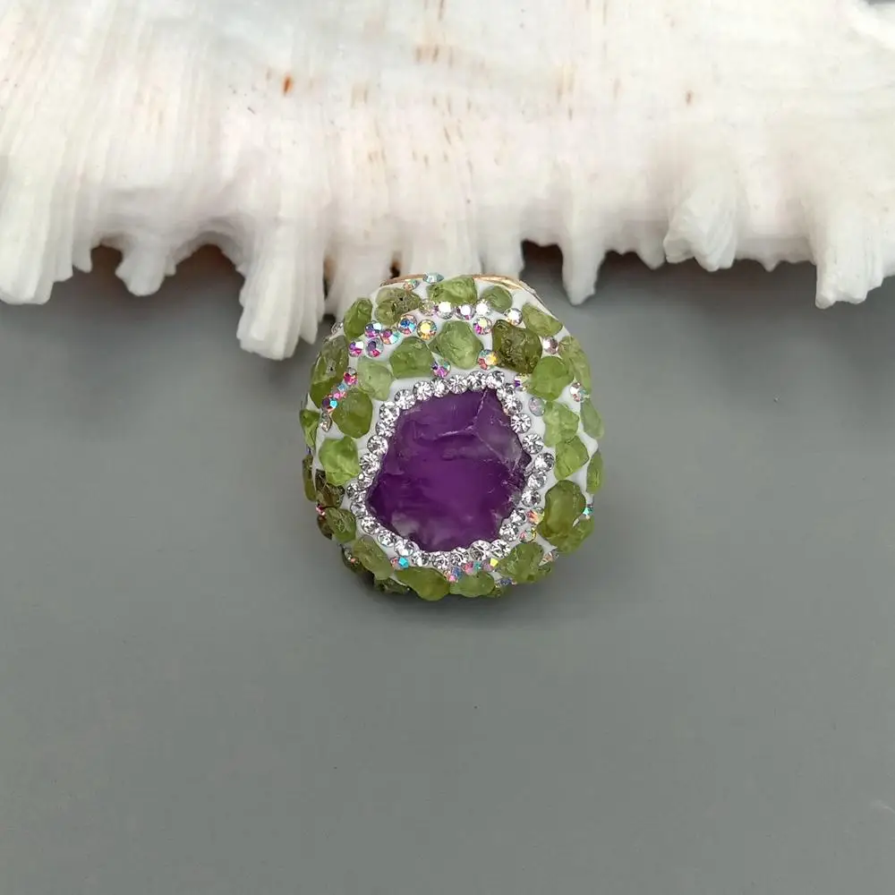 Y·YING Natural Amethyst Rough Raw Peridot Finger Rings Anniversary Women Jewelry Adjustable