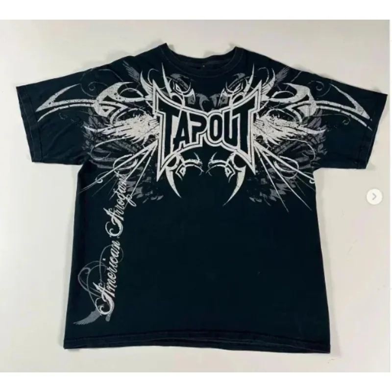 Streetwear Tapout T Shirt Y2K Mens Hip Hop Letter Graphic Print Oversized TShirt Harajuku Round Neck Cotton Short Sleeve Tops