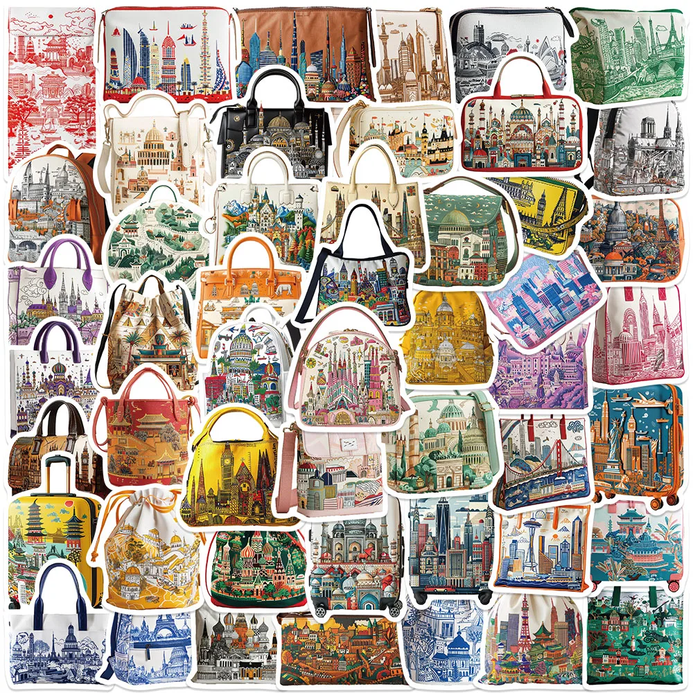 50PCS City Building Stickers Retro Style Monument Decal For Laptop Fridge Notebook Storage Box Decorate Stickers Waterproof Toy