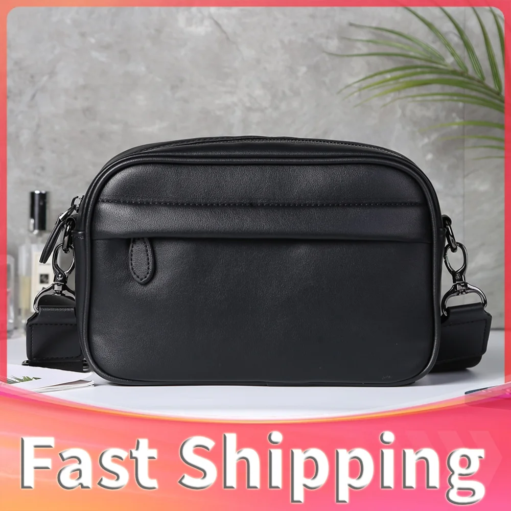 Leather Crossbody Satchel Small Square Casual Business Men Shoulder Crossbody Bag Plaid Designer for Travel Work Male Sling Bags