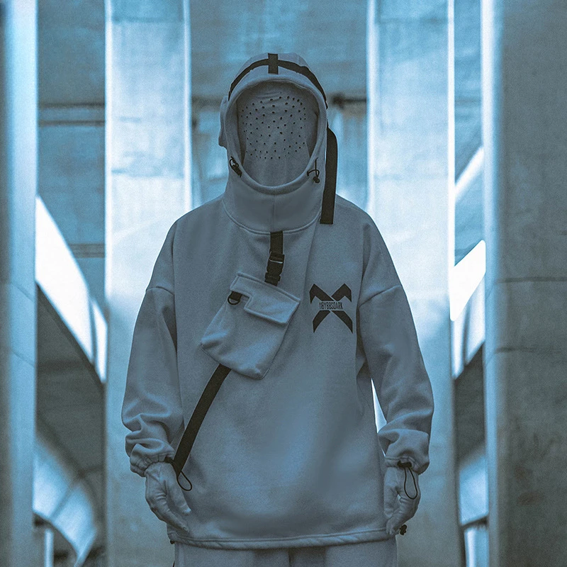 「Cyberpunk Cat」astronaut mock headset crossbody bag hoodie hiphop laser print reflective jacket  sweatshirt  streetwear  anime