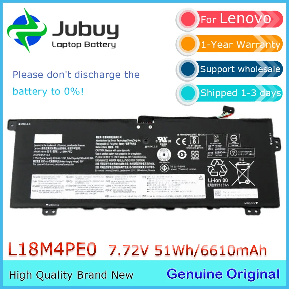 L18M4PE0 7.72V 41Wh Original Laptop Battery for Lenovo Yoga C740-14IML 5B10W67296 L18L4PE0