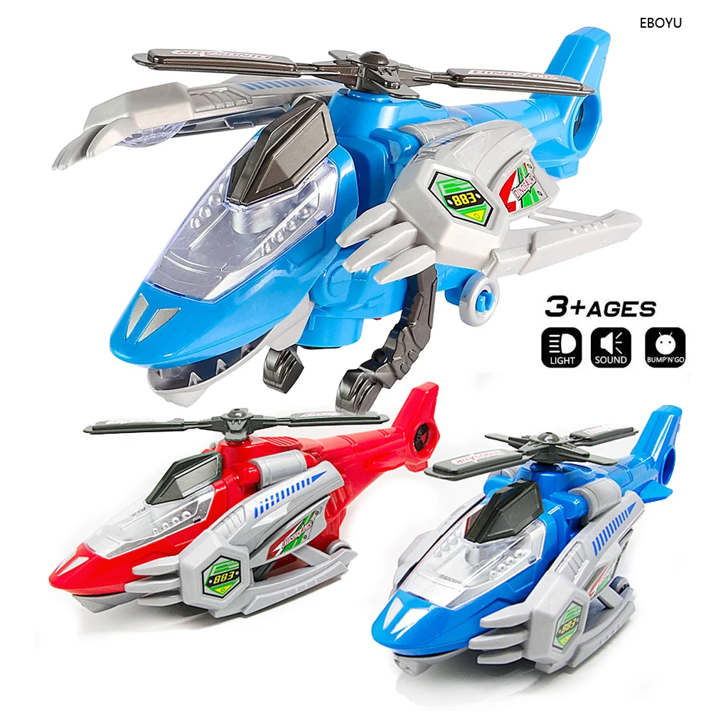 

EBOYU 883 Dinosaur Helicopter Automatic Transform Dinosaur Helicopter Toy 360° Spin LED Light Music Birthday Gift Toy for Kids