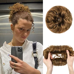 100% Remy Human Hair Bun Real Hair Bun Extensions Golden Brown Hair Messy Rose Bun Wavy Curly Bun Hair Wrap Curly Ponytail Hair