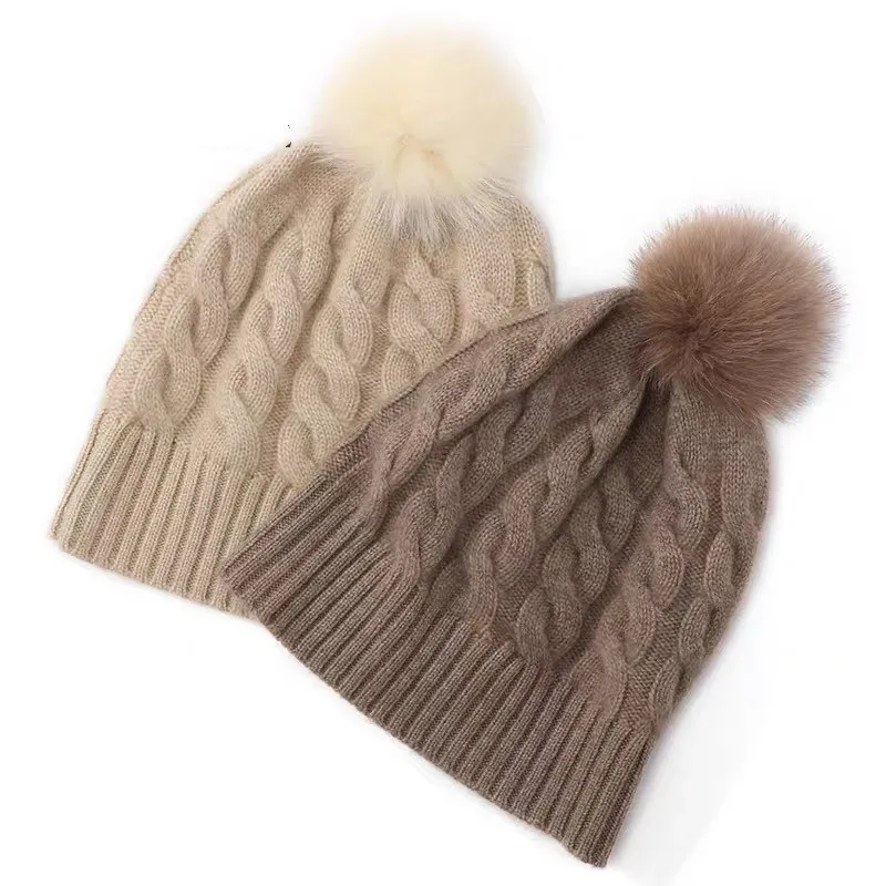 Neuer Winter-Wollhut 100% Wolle Gestrickte Warme Mütze mit Zopfmuster Kaschmirmütze für Kaltes Wetter – Detail 9