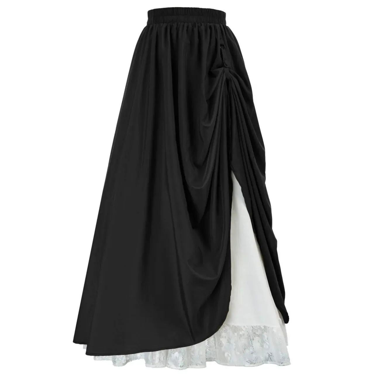 Retro Double Layer Lace High Waist A Line Midi Skirt Women Plus Size Flared Swing Skirt