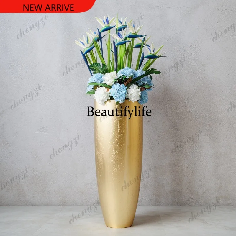 H132 modern fiberglass floor-to-ceiling large vase shopping mall hotel Meichen soft decoration ornament