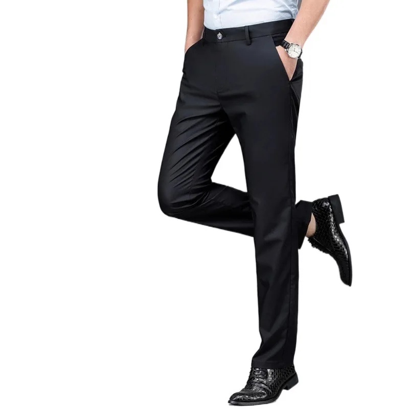 Mens Summer Thin Fashion Business Casual Suit Pants Long Pants Male Elastic Straight Sleeve Formal Pants Plus Size 31-40