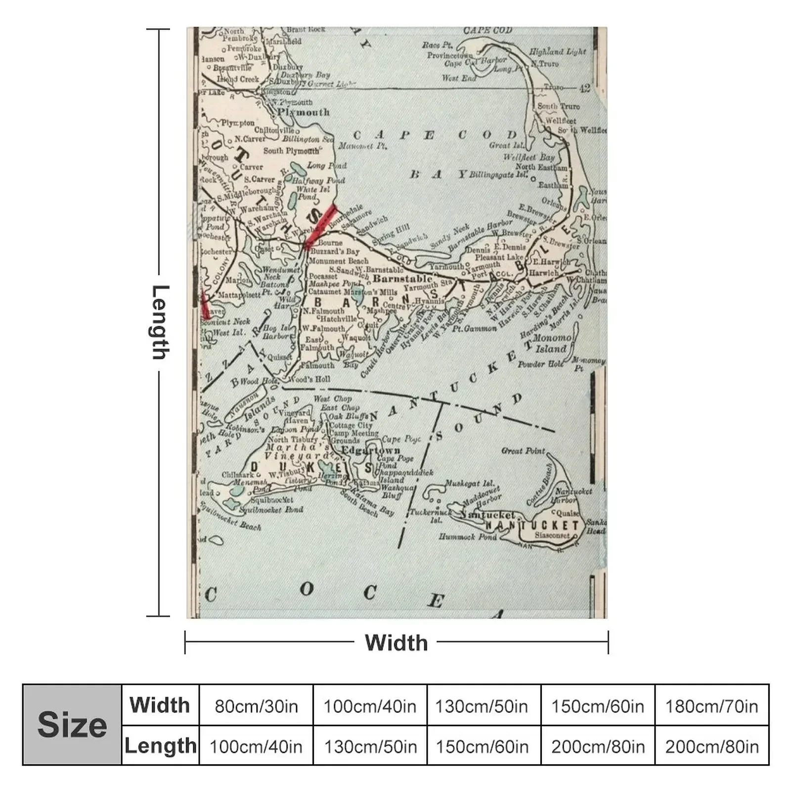 Vintage Cape Cod Map (1893) Throw Blanket couch cozy soft plush fuzzy picnic outdoor blanket