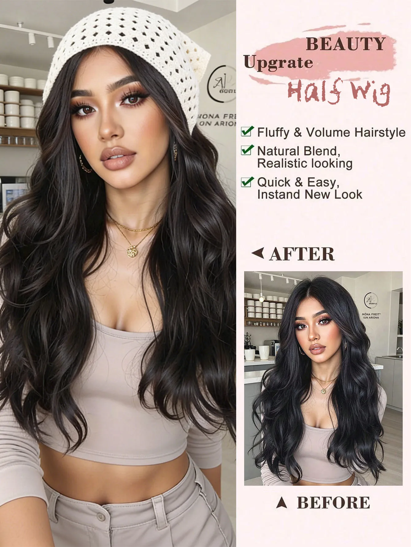 

24Inch Headband Knitted Triangle Headscarf Long Water Wave Wig Integrated Wig Hollow Hot Sale Farmhouse Style Travel Daily Party