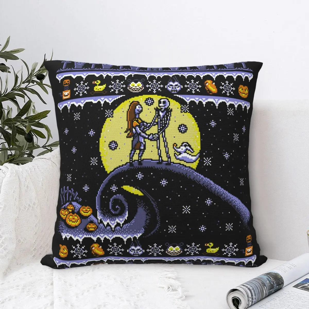 

Romantic Nightmare Before Christmas Pillow Case Jack Skellington Sally Halloween Gift Cushion Cover Decor Pillowcase for Bed