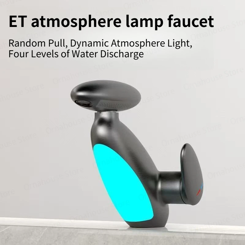 Rotating Creative Faucet with Four Levels of Water Outlet Ambient Light Hot and Cold Faucets Bathroom Sink Faucet