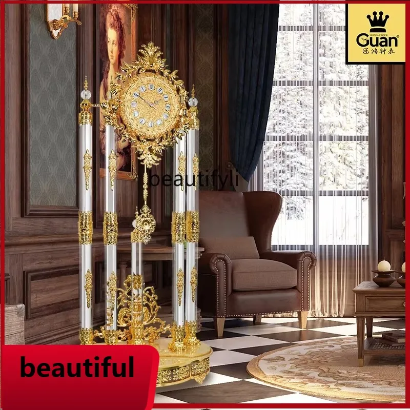 

X Living Room Villa Vertical Living Room Floor Clock Light Luxury European Crystal Floor Clock