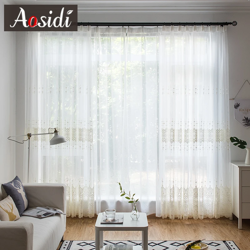 Hall Luxury Tulle Sheer Curtains For Living Room Bedroom Volie Embroidered Curtains for Windows Door Drapes Cortinas Para Sala