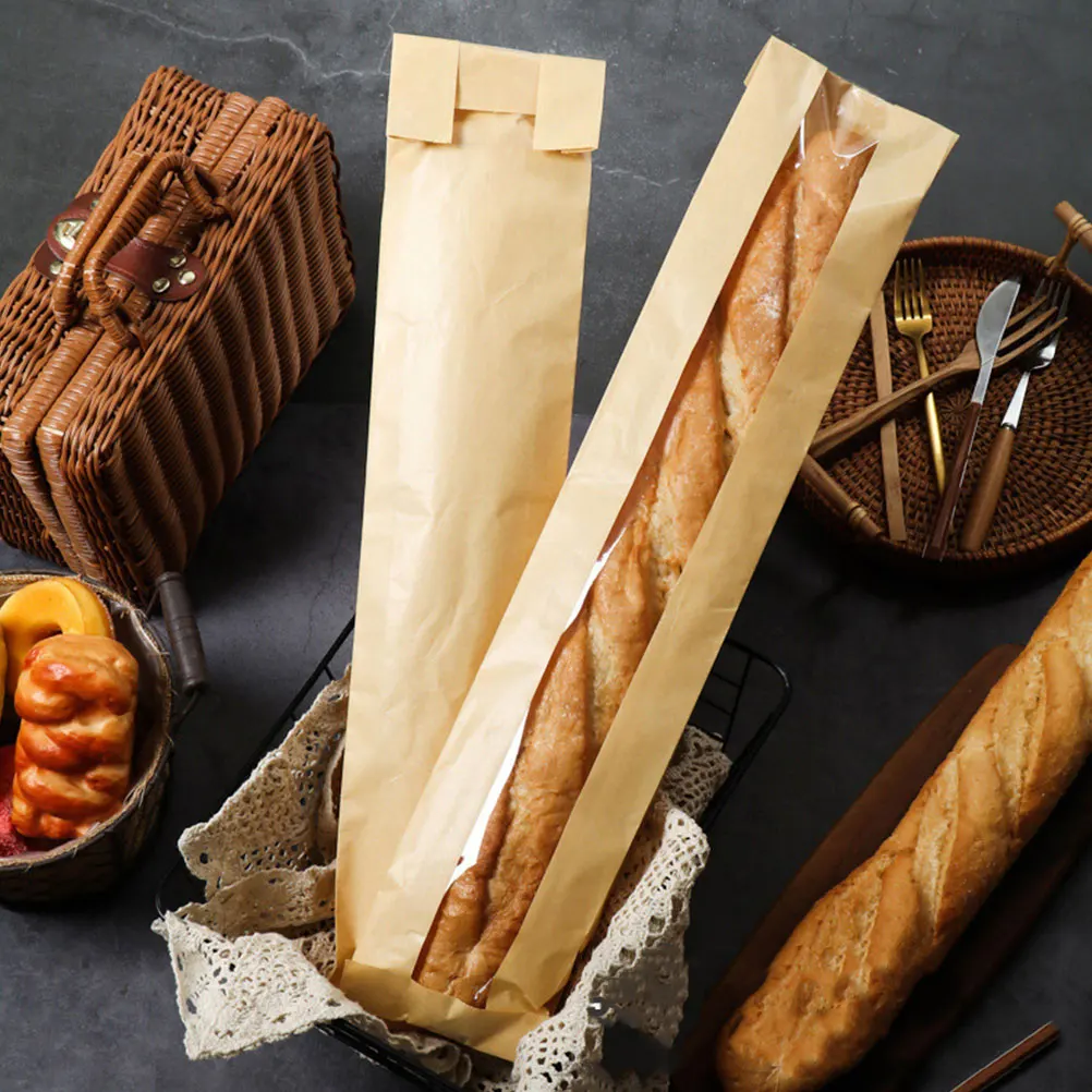 

50 Pcs Kraft Paper Packaging Bag Loaf Bread Pouches Reusable Food Grade Storage Baking Wrapping Bags for Party Gift
