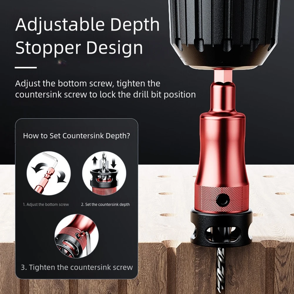 Senkerbohrer mit Stopper, einstellbarer Tiefenanschlag, 45-Grad-Multifunktions-Fasenfräser, umwandelbares Werkzeug