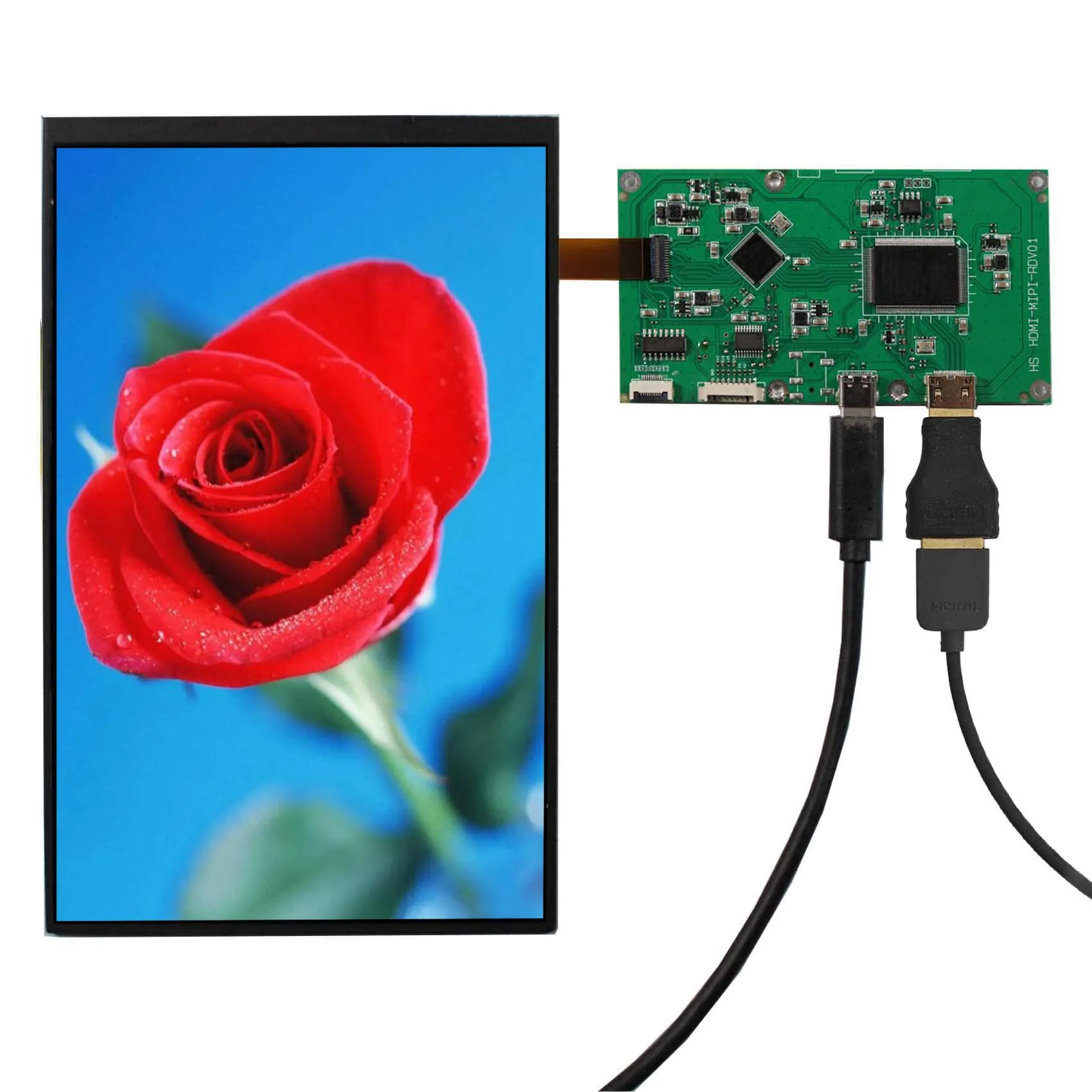 

7" 800x1280 31 pins IPS MIPI LCD Strip Screen & Mini HD MI Type C Board 350nit