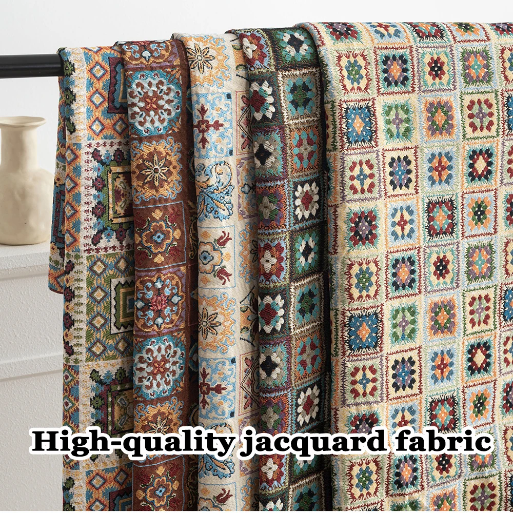 

100x148cm New Moroccan Jacquard Fabric Cloth Olor-Blocked Plaid Ethnic Style Sand Cloths Folk-Style Tablecloth Fabrics