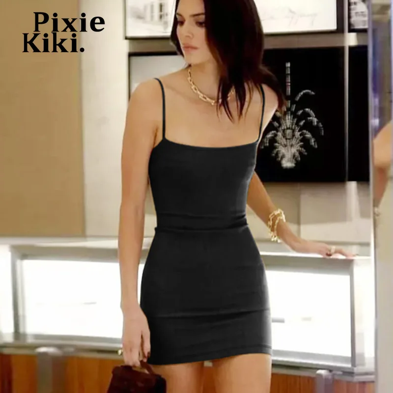 PixieKiki Spaghetti Strap Backless Mini Dress Basic Sexy Bodycon Dress Kendall Jenner Outfits Summer Clothes Women 2024 C70-AH14