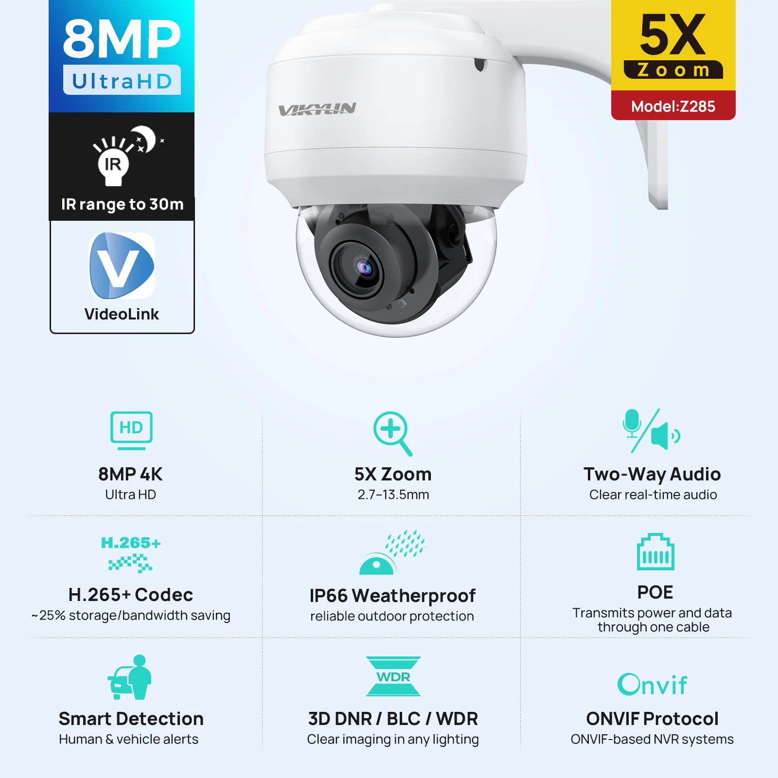 Vikylin 8MP PTZ 5X Optical Zoom IR Night Vision Dome IP Came