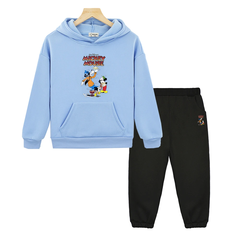 

Mickey Mouse print hoodie Fleece Sweatshirt Autumn Disney boys girls Hooded Spors Sets 2PCS pullover+Pant kids boutique clothes