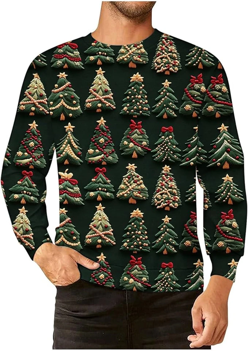 Men's Christmas 3d Print Sweatshirts Fashion Christmas Tree Sonwflake Printed New Autumn Winter Xmas Pullover Tops Sweatshirt