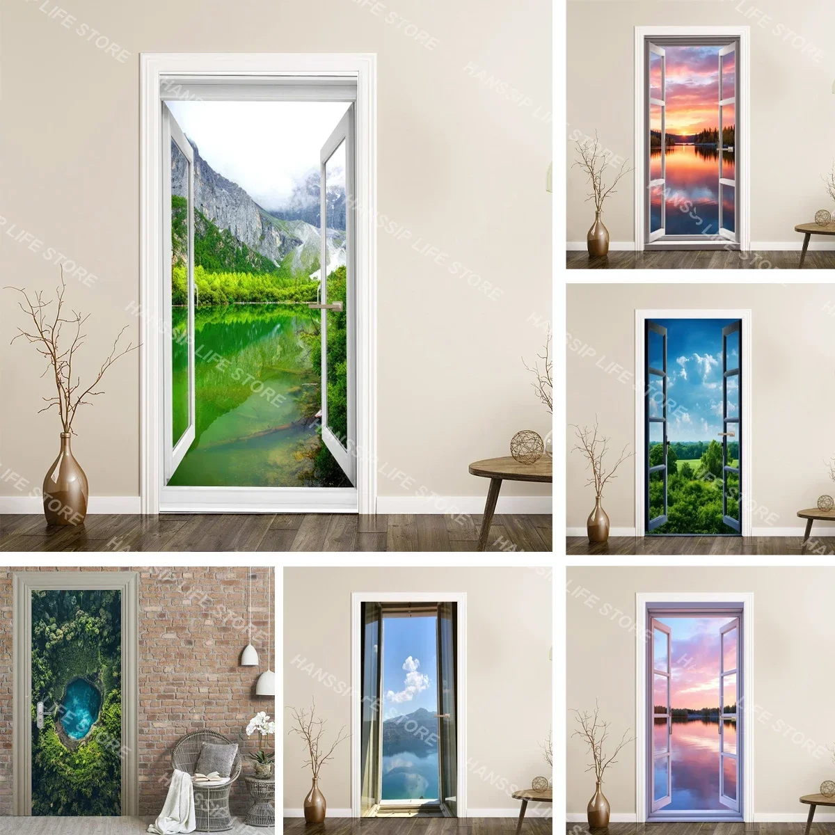 

Beautiful Scenery Outside Window Door Stickers Mural Decal Natural Sunset Home Outdoors Decor Wallpaper Poster Self-adhesive