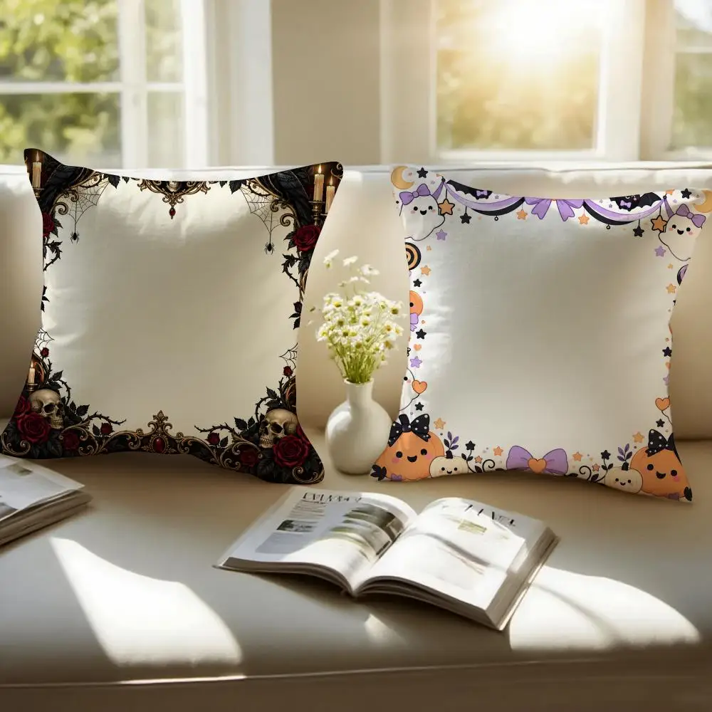 Hallowee Border with Center Space Cushion Cover Pillowcase Anti-dustmite Invisible Zipper Short Plush Sofa Cushion