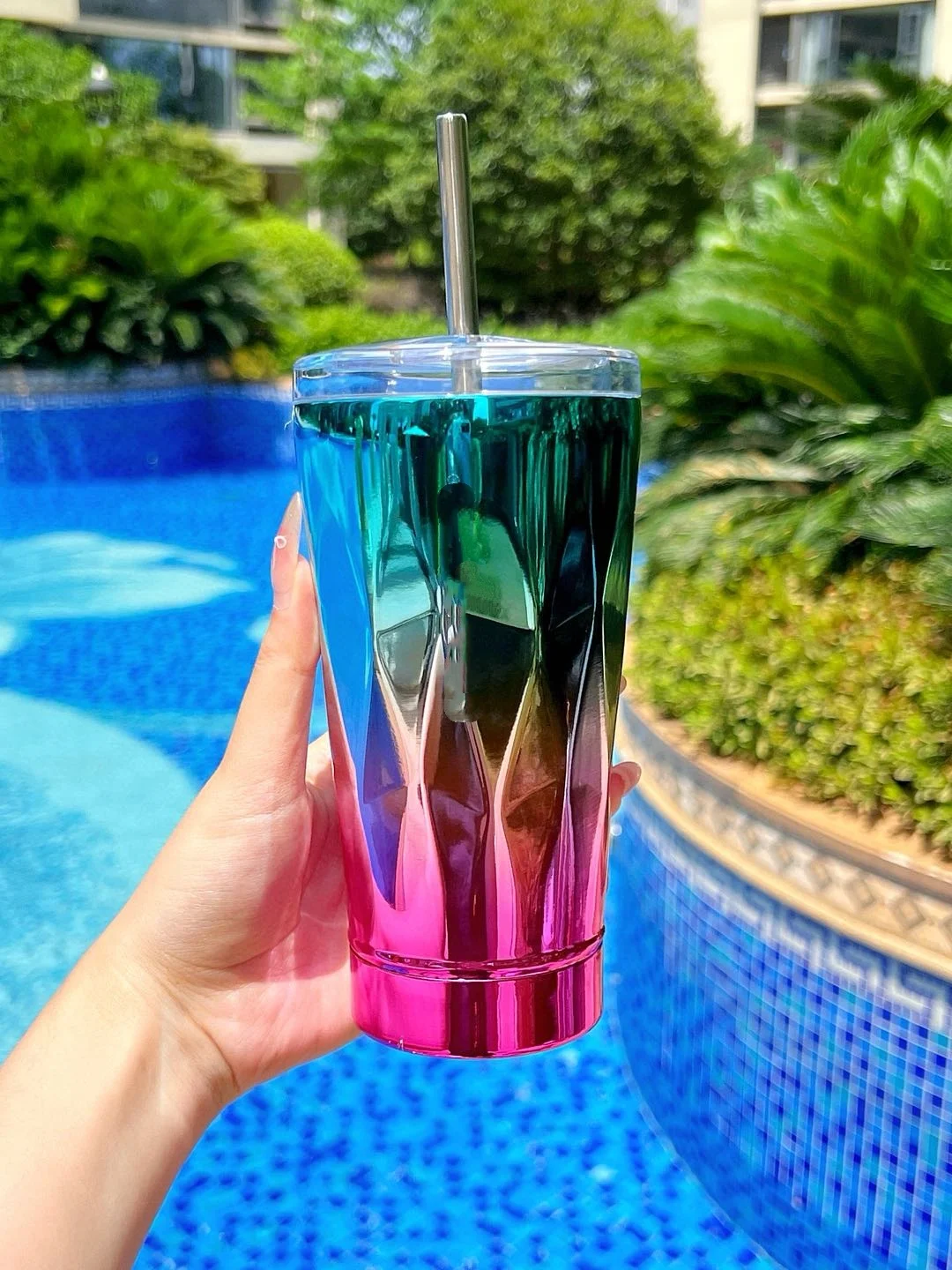 Outdoor draagbare hoogwaardige roestvrijstalen waterbeker met rietje Kantoorkop / koffiekop / hoogwaardige waterbeker / luxe geschenk