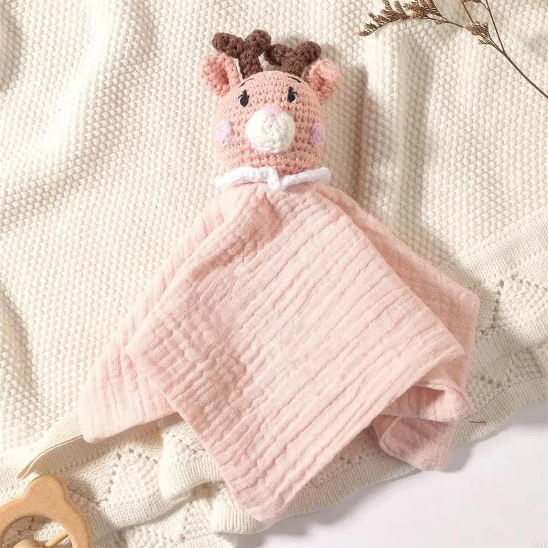 Lovely Animal Baby Soothing Blanket Soft Breathable Cotton Pacify Doll Toy for Newborns Travel Nursery Home A2UB