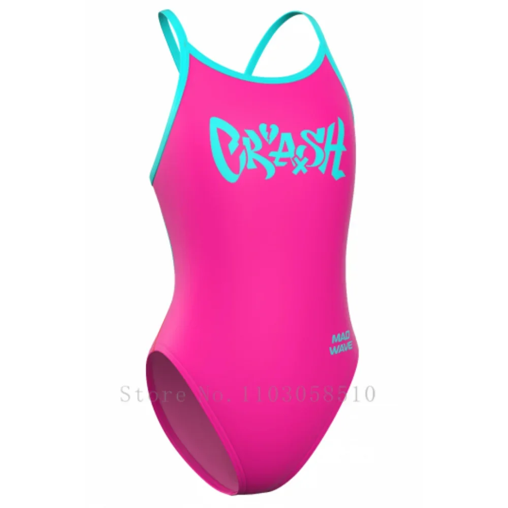 mad wave Women Swimsuit Triathlon Back Sexy One-piece Suit Swimwear Functional Training Swimsuit Swimminggown Skeleton Printing