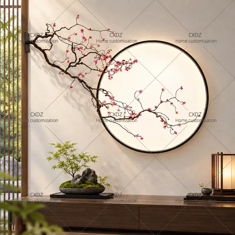 High End New Chinese Plum Blossom Simulation Flower Round Decoration Hanging Indoor Dried Flowers Hotel Landscaping