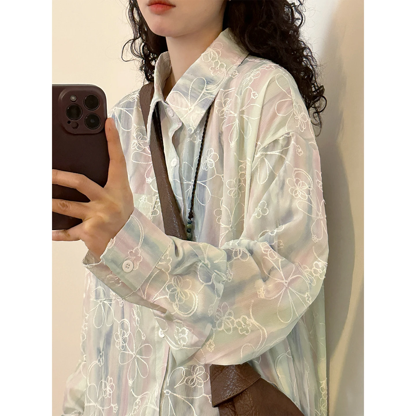 

Spring Japanese Sle Lazy Print Long Sve Collar Women's irt Loose Cardigan Sle Floral Pattern Casual Top