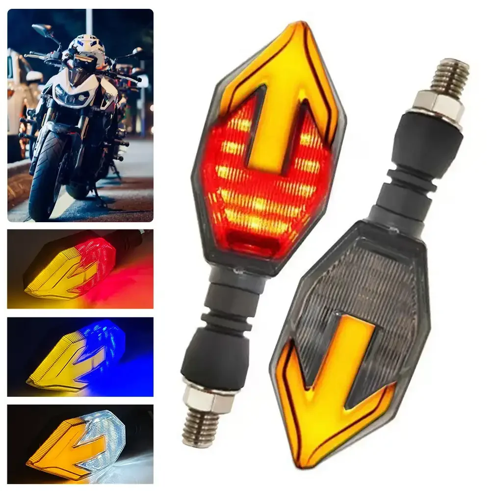 Motorcycle LED Turn Signal Light Two-color Turn Signal Lamp with Arrow Turning Direction Light Motorcycle Indicators Accessories