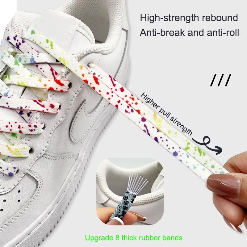 Neue, mit Tintenstrahl-Druck versehene Schnürsenkel, die man nicht binden muss, für Sneaker, flache, elastische Schnürsenkel, ideal zum Wandern, Laufen, für Freizeitaktivitäten im Freien und als Schuhband. – Detail 9