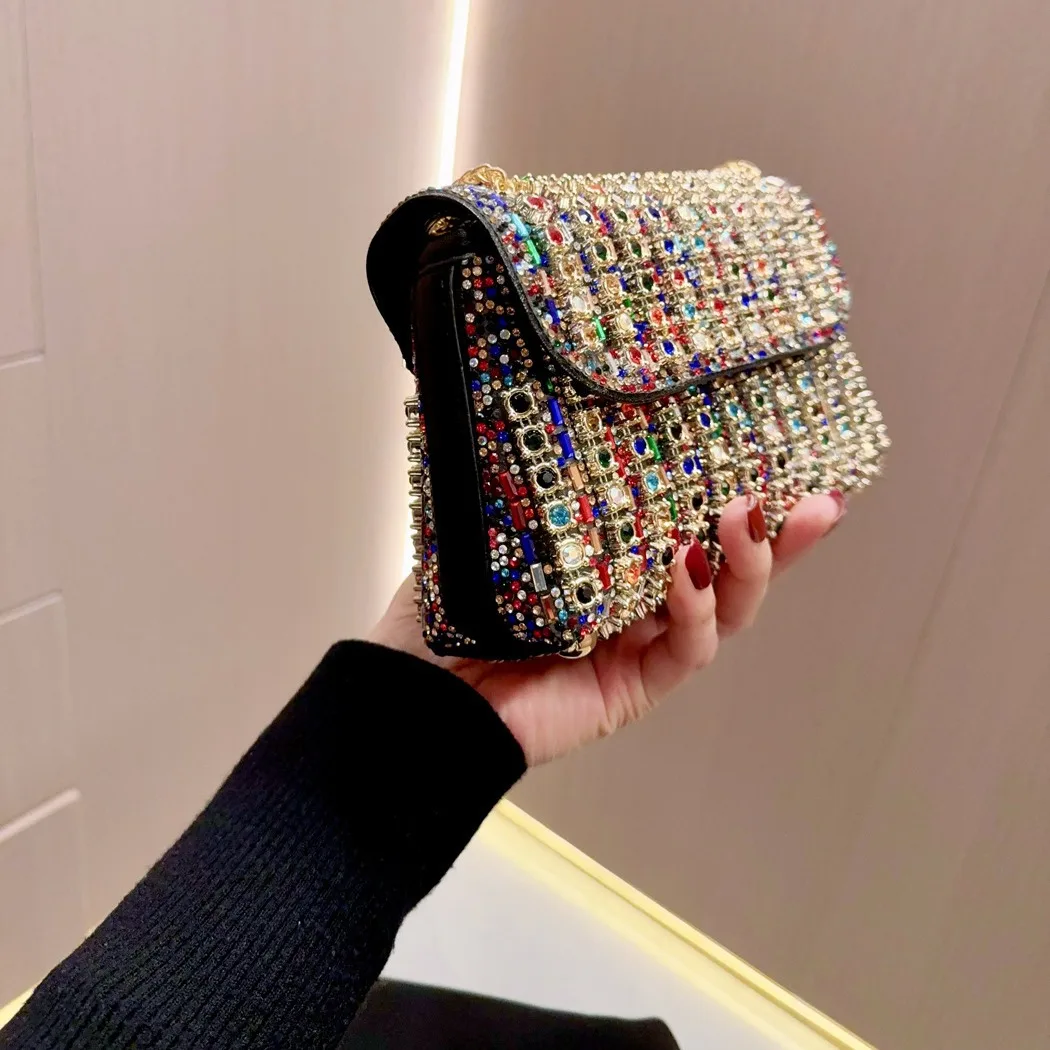 Borsa da sera con pochette con strass di design di lusso per borsa da sera con borsa a tracolla da donna