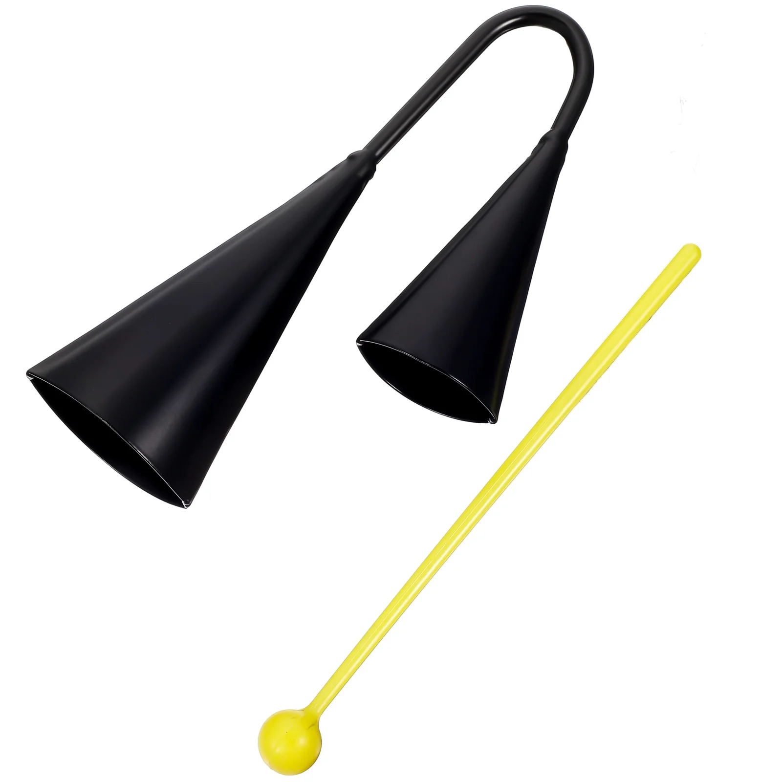 

Metal Double Cowbells Small Size Durable Iron Classroom Bell Doorbell Musical Instrument Black with Wood Hammer