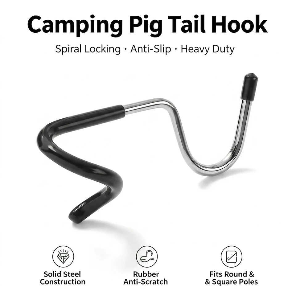 Anti-Slip Camping Lantern Hook Heavy Duty Tent Pole Hanger Portable Pig Tail Canopy Light Holder Outdoor Camping Gear