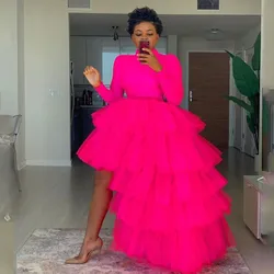 Women High Low Tulle Skirt Fuchsia Ball Gown Long Wedding Petticoat Fashion Layered Asymmetrical Tutu Skirts for Prom Party 2024