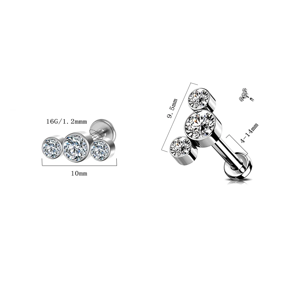 F136 Titanium With Zirconia Mickey Head Lip Studs 16G Internal Thread Shiny Earrings Ear Bone Studs Body Piercing Jewelry