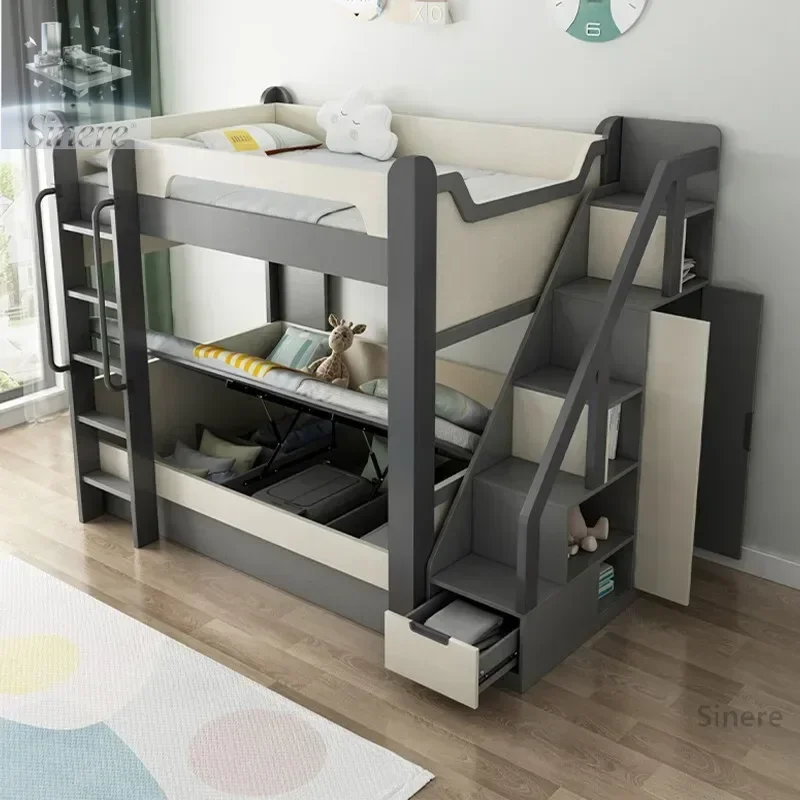 

Storage upper and lower beds with the same width Small apartment children's High and low upper and lower bunk beds