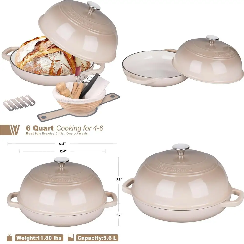 

Чугунный голландский горшок для духовки с крышкой — идеально подходит для выпечки и расстойки хлеба на ударе, включая корзину для хлеба для выпечки