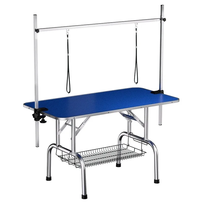 Silver Blue Foldable Dog Grooming Table Portable Pet Beauty Station